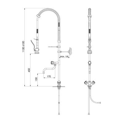 Liva Gaz 003 Counter Mounted Shower Spray Unit with Intermediate Tap, Double Water Inlet - Liva