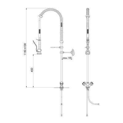 Liva Gaz 005 Counter Mounted Shower Spray Unit, Double Water Inlet - Liva
