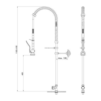 Liva Gaz 019 Counter Mounted Shower Spray Unit, Single Water Inlet - Liva