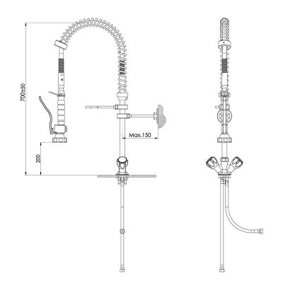 Liva Gaz 030 Counter Mounted Shower Spray Unit, Double Water Inlet - Liva