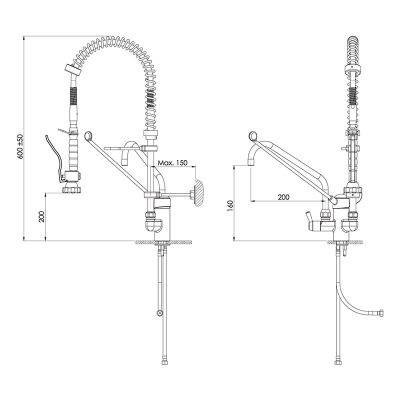 Liva Gaz 031 Counter Mounted Shower Spray Unit with Intermediate Tap, Double Water Inlet - Liva Gaz