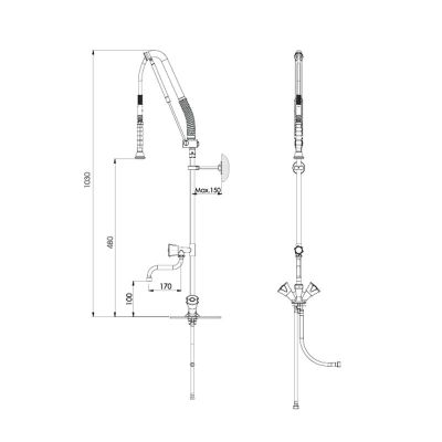Liva Gaz 038 Counter Mounted Shower Spray Unit with Intermediate Tap, Double Water Inlet - Liva