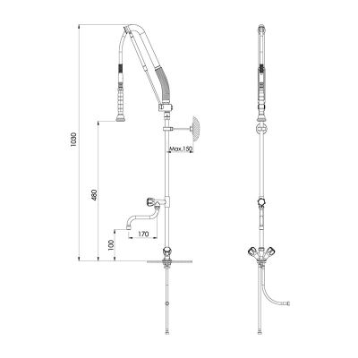 Liva Gaz 043 Counter Mounted Shower Spray Unit with Intermediate Tap, Double Water Inlet - Liva