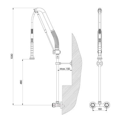 Liva Gaz 045 Counter Mounted Shower Spray Unit with Intermediate Tap, Double Water Inlet - Liva