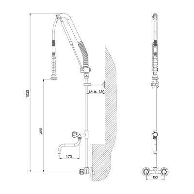 Liva Gaz 047 Wall Mounted Shower Spray Unit with Intermediate Tap, Double Water Inlet - Liva