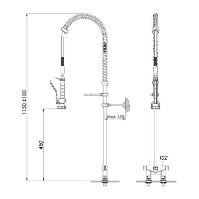 Liva Gaz 051 Counter Mounted Shower Spray Unit with Intermediate Tap, Double Water Inlet - Liva Gaz