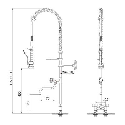 Liva Gaz 053 Counter Mounted Shower Spray Unit, Double Water Inlet - Liva Gaz