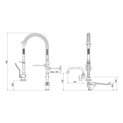 Liva Gaz 065 Counter Mounted Shower Spray Unit with Intermediate Tap, Double Water Inlet - Liva