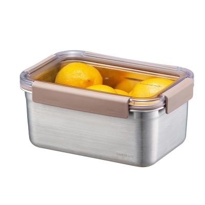 LocknLock Paslanmaz Çelik Fırın ve Saklama Kabı Dörtgen Kilitli 1.5 L, Kahverengi - LocknLock