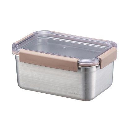 LocknLock Paslanmaz Çelik Fırın ve Saklama Kabı Dörtgen Kilitli 2.8 L, Kahverengi - 1