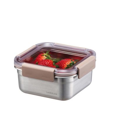 LocknLock Paslanmaz Çelik Fırın ve Saklama Kabı Kare Kilitli 700 ml, Kahverengi - 2