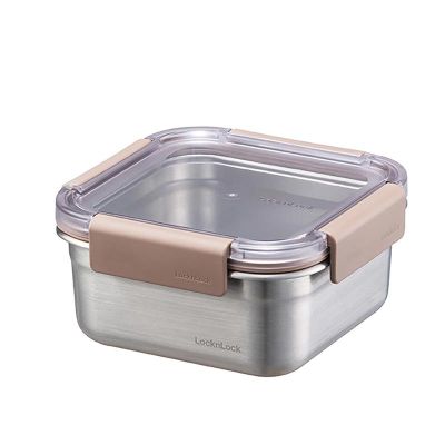 LocknLock Stainless Steel Oven and Storage Container Square Locking 700 ml, Brown - LocknLock