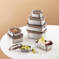 LocknLock Контейнер для духовки и хранения из нержавеющей стали квадратный закрывающийся 700 мл, коричневый - 6