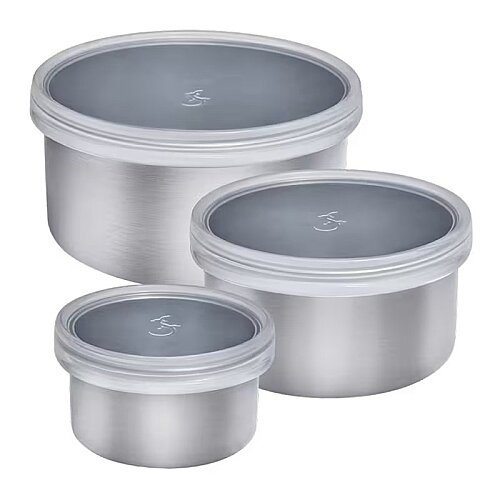 Lurch 3'lü Paslanmaz Çelik Fırınlanabilir Sızdırmaz Kapaklı Mini Saklama Kabı Seti, 100-200-400 ml - 1