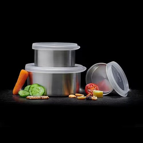 Lurch 3'lü Paslanmaz Çelik Fırınlanabilir Sızdırmaz Kapaklı Mini Saklama Kabı Seti, 100-200-400 ml - 6
