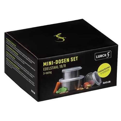 Lurch 3'lü Paslanmaz Çelik Fırınlanabilir Sızdırmaz Kapaklı Mini Saklama Kabı Seti, 100-200-400 ml - 7