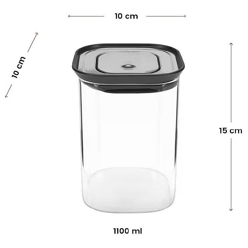 Lurch Paslanmaz Çelik Vakumlu Valfli Kapak Borosilikat Cam Saklama Kabı, 1100 ml - Lurch