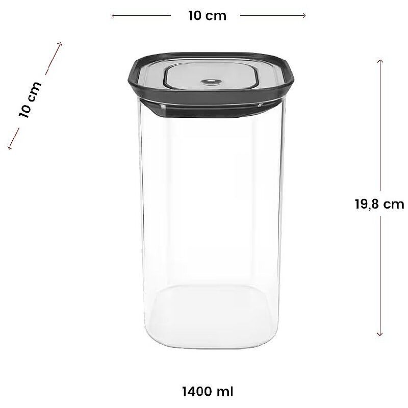 Lurch Paslanmaz Çelik Vakumlu Valfli Kapak Borosilikat Cam Saklama Kabı, 1400 ml - Lurch
