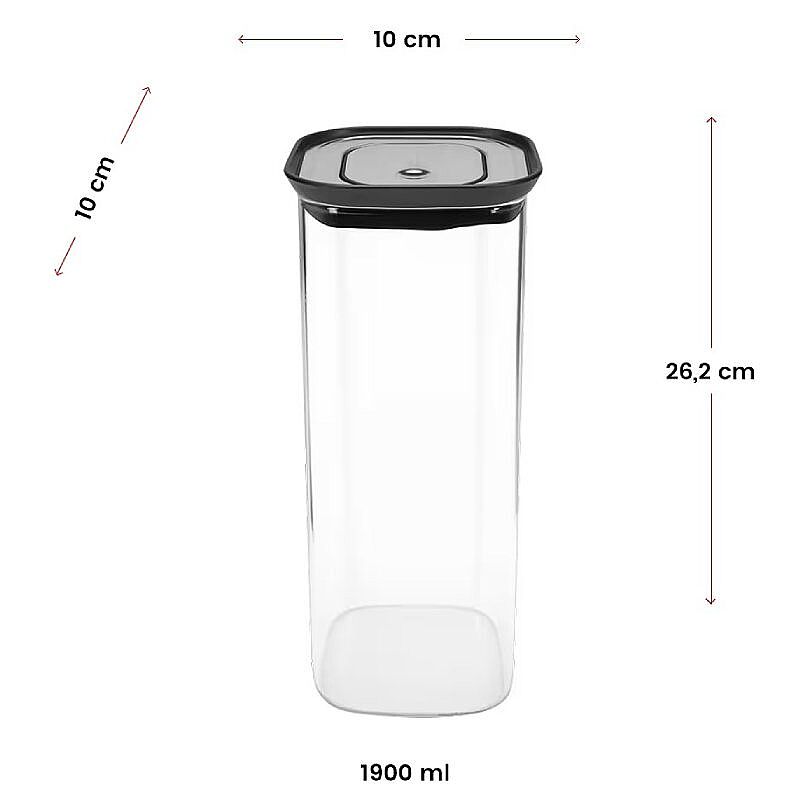 Lurch Paslanmaz Çelik Vakumlu Valfli Kapak Borosilikat Cam Saklama Kabı, 1900 ml - Lurch