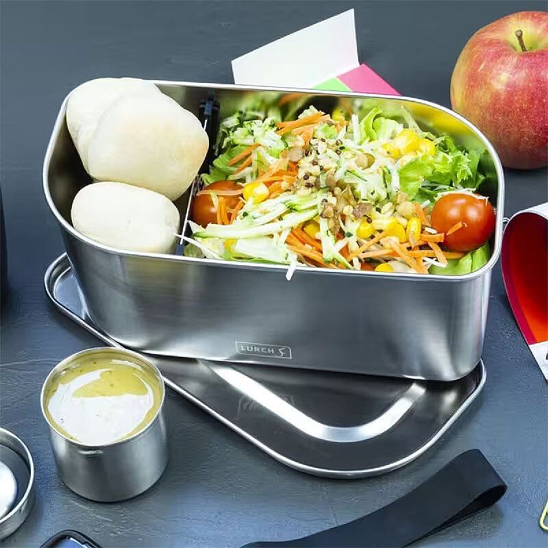 Lurch Salad Box Paslanmaz Çelik Fırınlanabilir Silikon Kayışlı Beslenme/Salata Kabı, 1200 ml - Lurch
