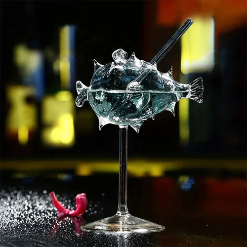 Luxegon Pipetli Balon Balık Kokteyl Bardak, 200 ml - 6