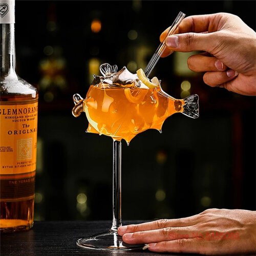 Luxegon Pipetli Balon Balık Kokteyl Bardak, 200 ml - 7