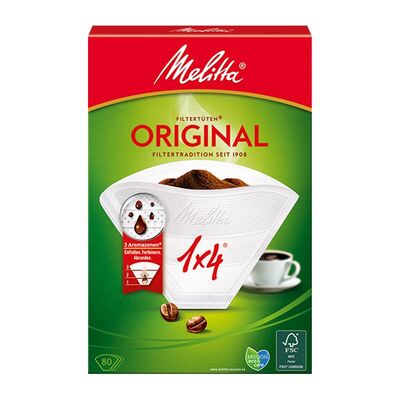 Melitta 1 × 4 ورق تصفية قهوة أصلي، أبيض - Melitta