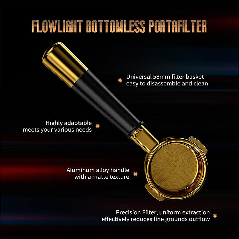 MHW-3Bomber BP7026G Flow Light Series Çıplak Portafiltre, 58 mm, Siyah ve Altın - MHW-3Bomber