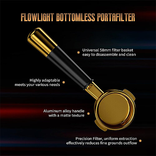 MHW-3Bomber BP7026G Flow Light Series Çıplak Portafiltre, 58 mm, Siyah ve Altın - MHW-3Bomber (1)