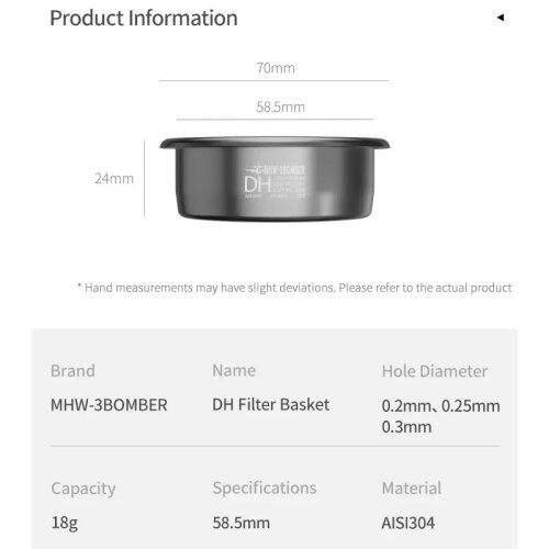MHW-3Bomber FG5651B DH Espresso Basket, 58 mm, 18 g - 5