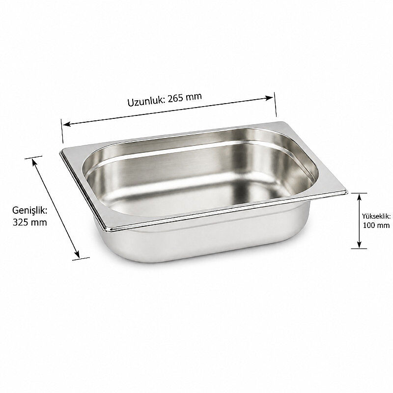 Mixkap GN 1/2-100 mm Paslanmaz Çelik Standart Gastronorm Küvet - Mixkap
