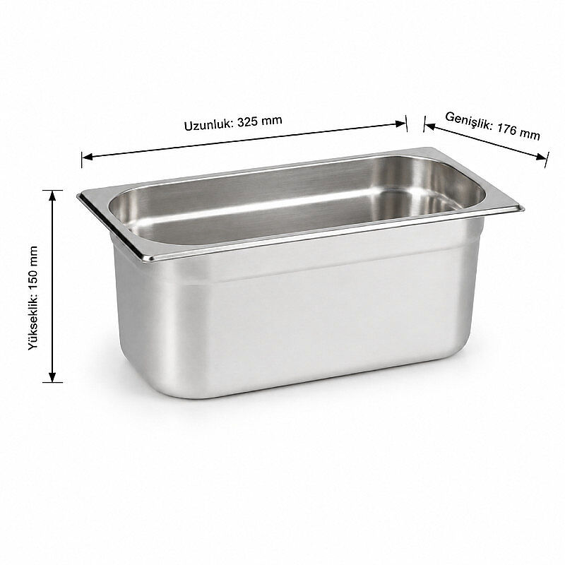 Mixkap GN 1/3-150 mm Paslanmaz Çelik Standart Gastronorm Küvet - Mixkap