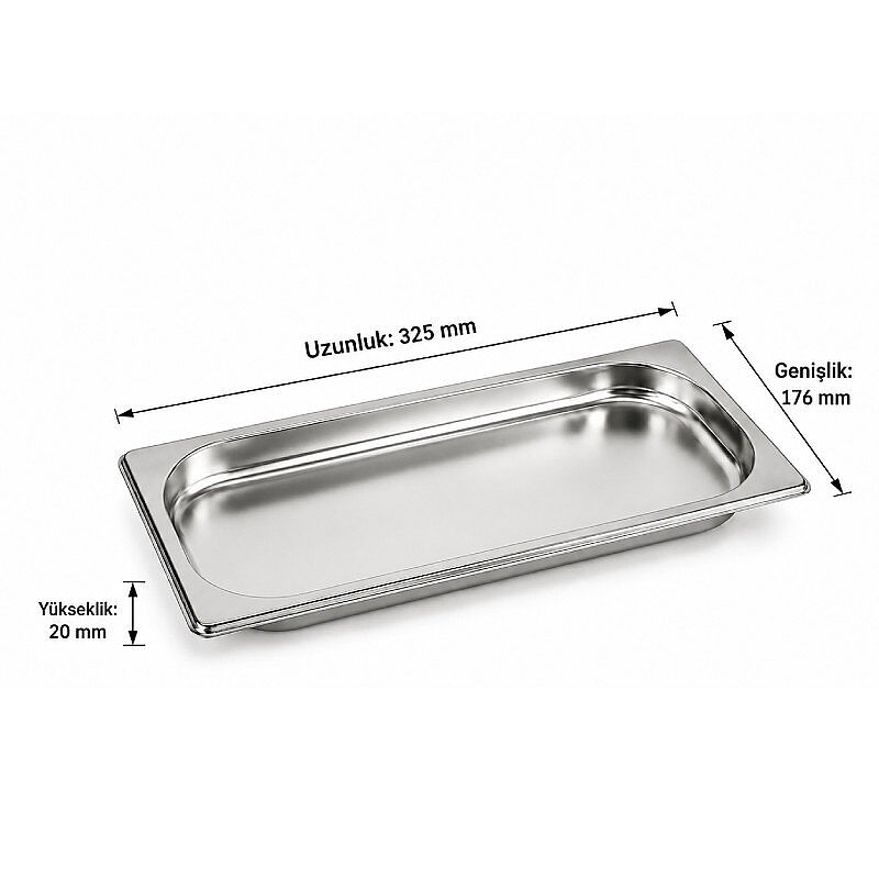 Mixkap GN 1/3-20 mm Paslanmaz Çelik Standart Gastronorm Küvet - Mixkap