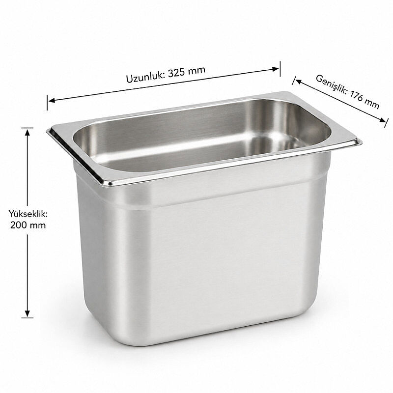 Mixkap GN 1/3-200 mm Paslanmaz Çelik Standart Gastronorm Küvet - Mixkap