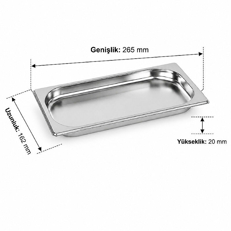 Mixkap GN 1/4-20 mm Paslanmaz Çelik Standart Gastronorm Küvet - Mixkap