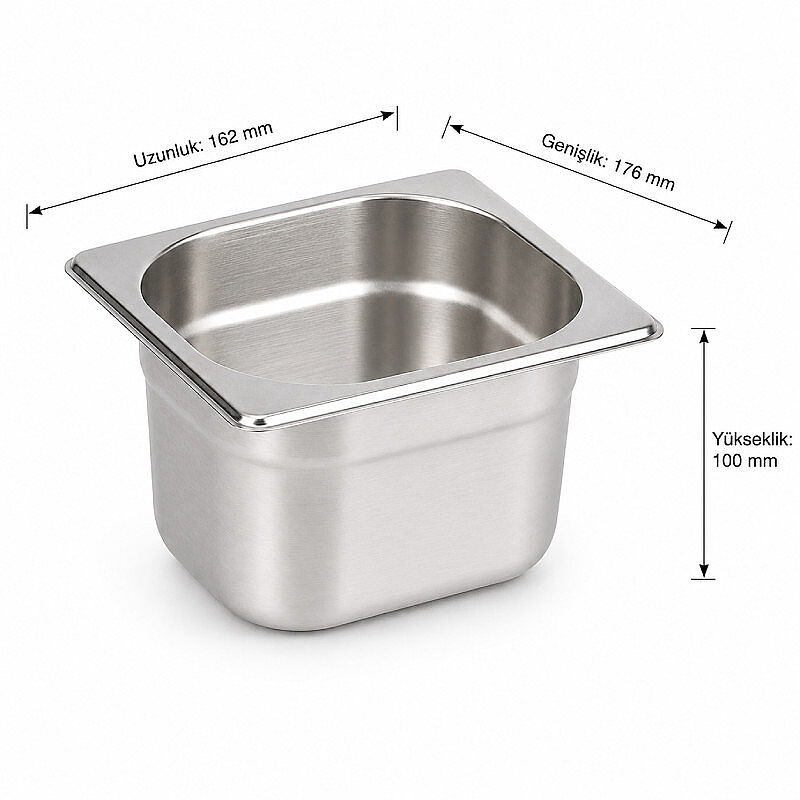 Mixkap GN 1/6-100 mm Paslanmaz Çelik Standart Gastronorm Küvet - Mixkap