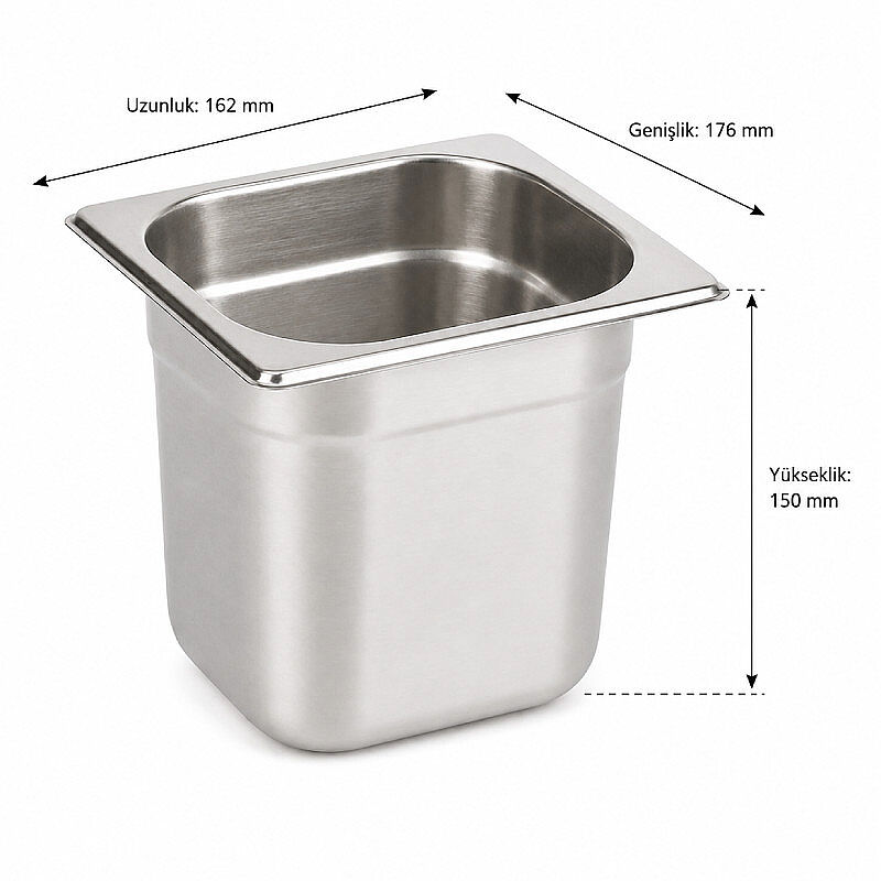 Mixkap GN 1/6-150 mm Paslanmaz Çelik Standart Gastronorm Küvet - Mixkap