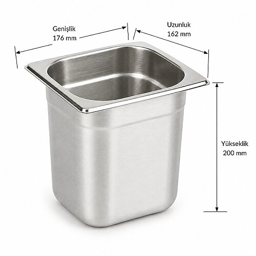 Mixkap GN 1/6-200 mm Paslanmaz Çelik Standart Gastronorm Küvet - 2