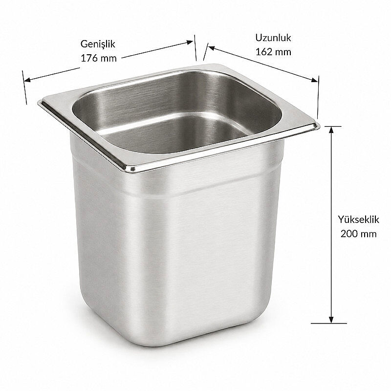 Mixkap GN 1/6-200 mm Paslanmaz Çelik Standart Gastronorm Küvet - Mixkap