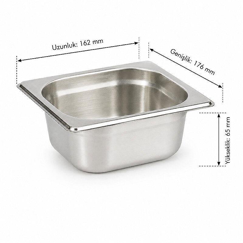 Mixkap GN 1/6-65 mm Paslanmaz Çelik Standart Gastronorm Küvet - Mixkap