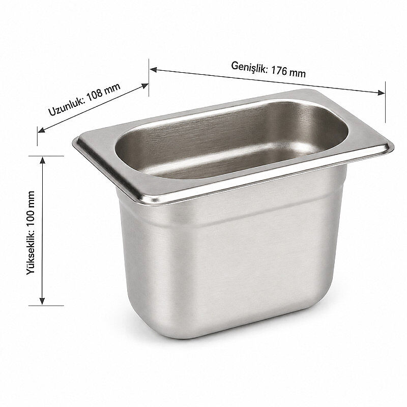Mixkap GN 1/9-100 mm Paslanmaz Çelik Standart Gastronorm Küvet - Mixkap