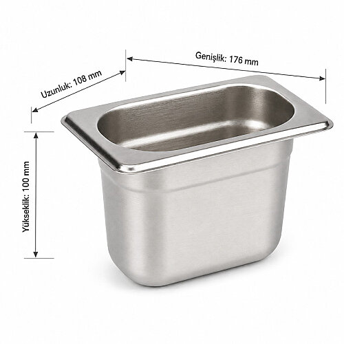 Mixkap GN 1/9-100 mm Paslanmaz Çelik Standart Gastronorm Küvet - Mixkap (1)