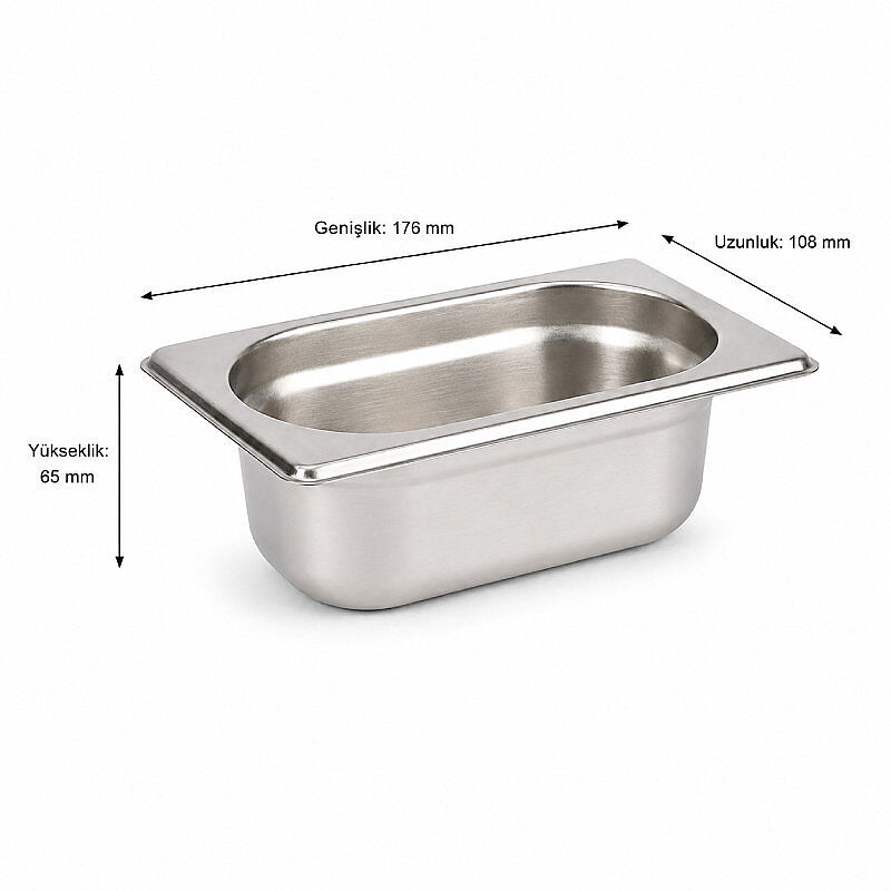 Mixkap GN 1/9-65 mm Paslanmaz Çelik Standart Gastronorm Küvet - Mixkap
