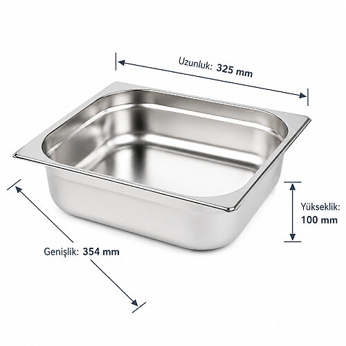 Mixkap GN 2/3-100 mm Paslanmaz Çelik Standart Gastronorm Küvet - 2