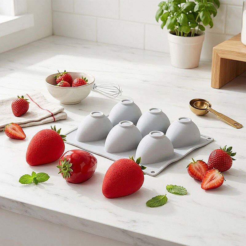 Nova Silicon NS 0016 6 Gözlü Çilek Formlu Silikon Pasta Kalıbı - Nova Silicon