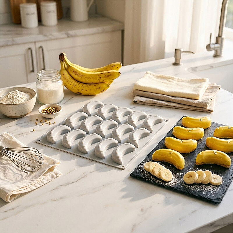 Nova Silicon NS 0024 15 Gözlü Mini Muz Formlu Silikon Pasta Kalıbı - Nova Silicon
