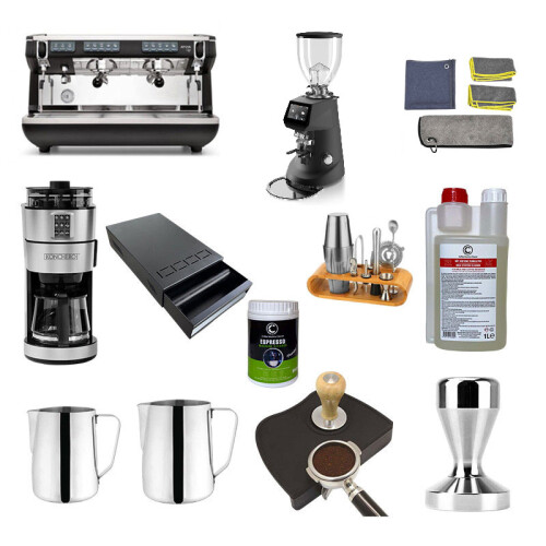 Nuova Simonelli Appia Life 2 Gruplu Espresso Kahve Makinesi + Fiorenzato F64E Kahve Değirmeni, 12 Parça Kafe Seti, Siyah - Nuova Simonelli