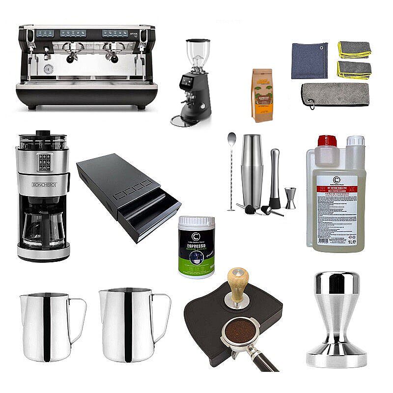 Nuova Simonelli Appia Life 2 Gruplu Espresso Kahve Makinesi + Fiorenzato F64E Kahve Değirmeni, 13 Parça Kafe Seti, Siyah - Nuova Simonelli
