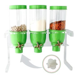 Oggetti 3 Hazneli Set Üstü Silo, Pleksi, Kapasite 4.5 kg, 12x30 cm, Yeşil - Oggetti