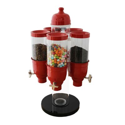 Oggetti 5 Hazneli Set Üstü Silo, Pleksi, Kapasite 7.5 kg, 12x30 cm, Kırmızı - 1
